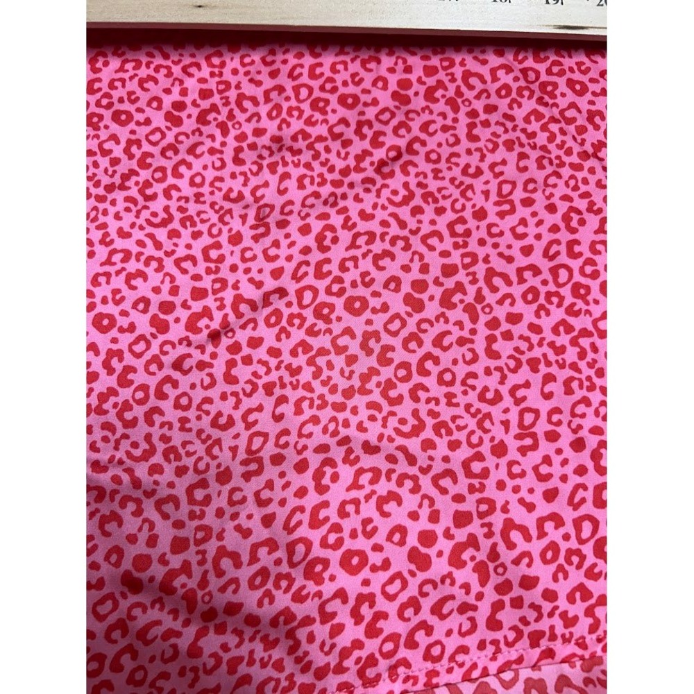 Pink Red Leopard Print Dolman Sleeve V-Neck Blouse Top Large-XL - Picture 3 of 6